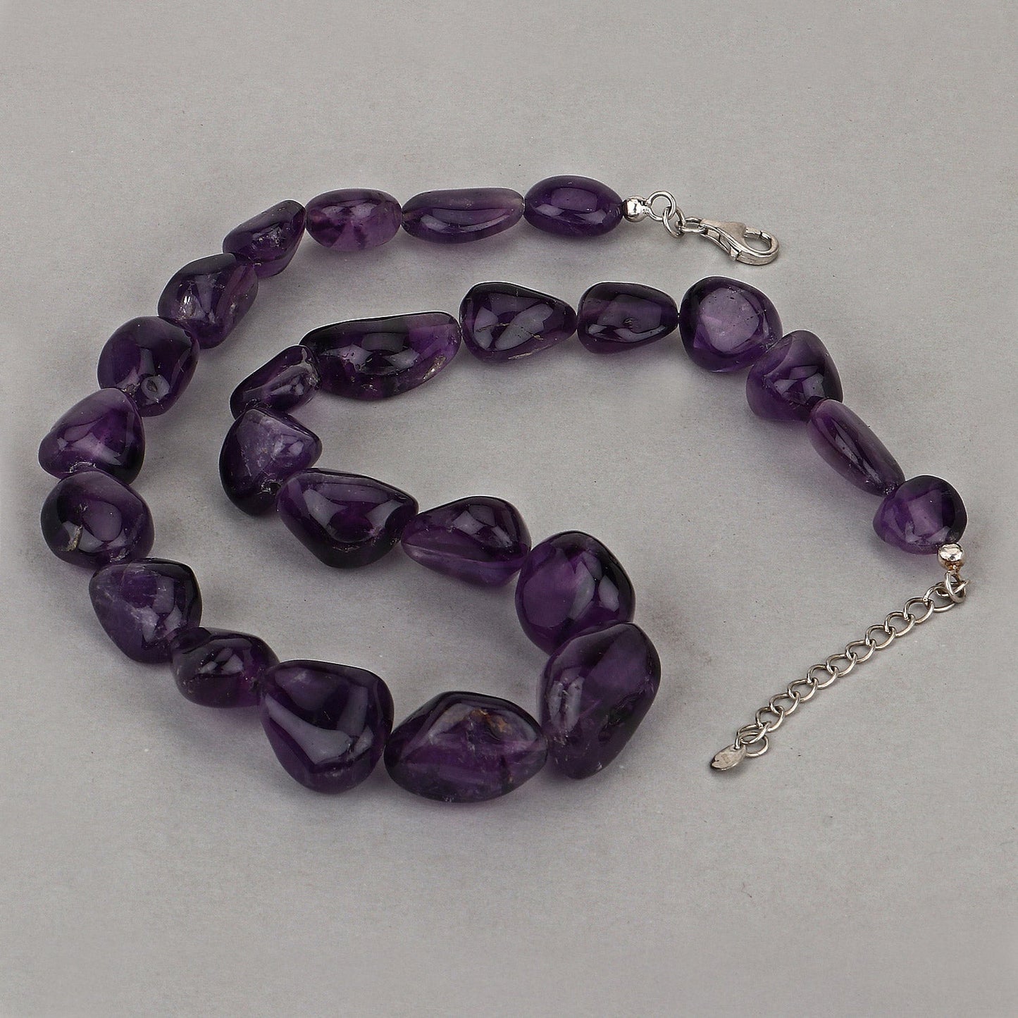 Collier en perles d'améthyste brute authentique en argent sterling
