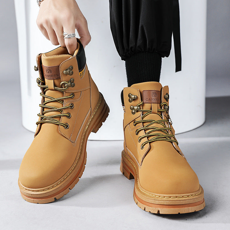 Men's Lace-up Outdoor Work Boots - Trendy Casual Style