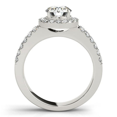 Anillo de Compromiso de Diamante Halo de Oro Blanco de 14k con Banda de Doble Fila