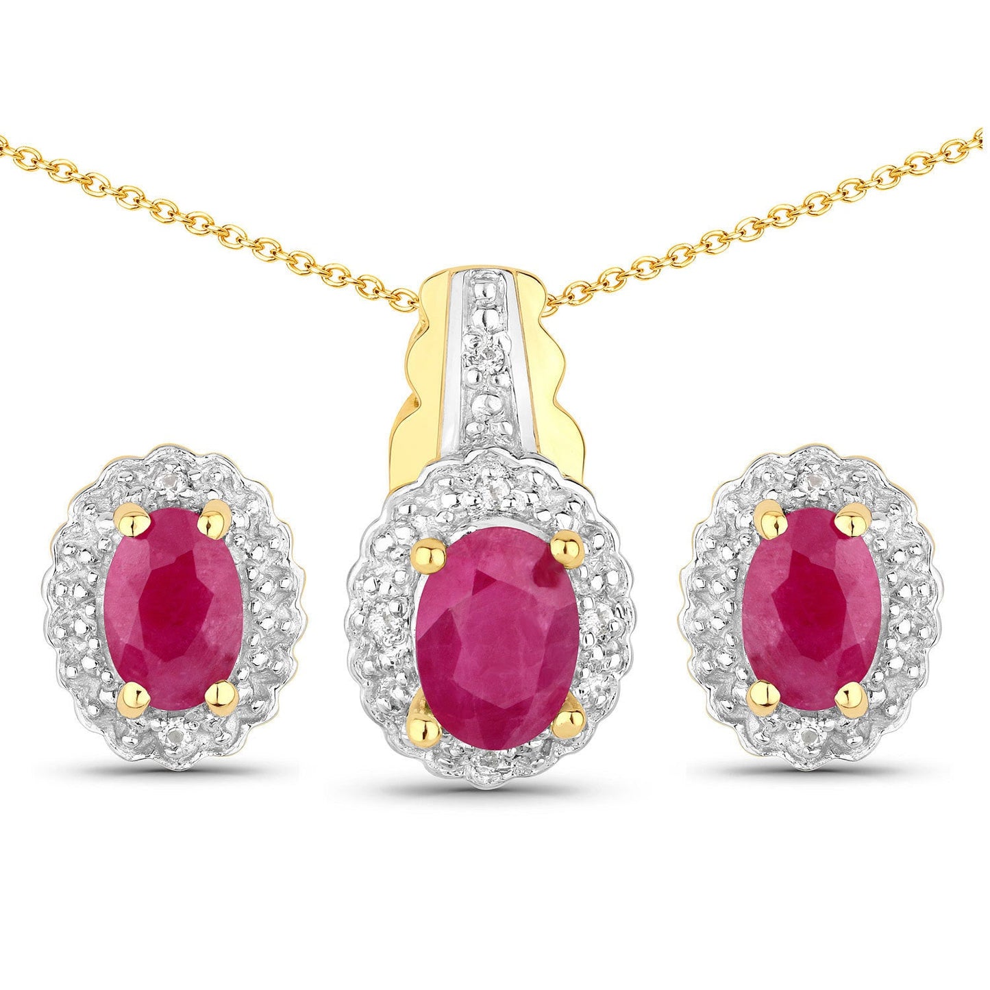 Ensemble de bijoux en rubis véritable de 1,94 carat et topaze blanche