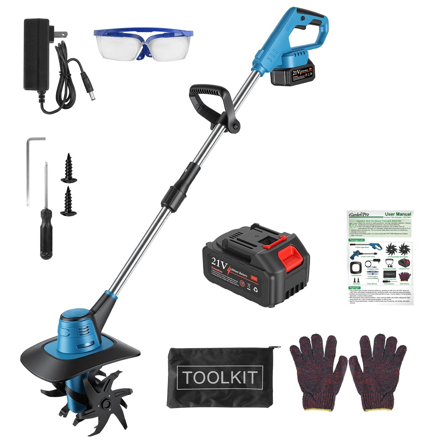 Cultivador de Jardín Inalámbrico de 800W con Batería de 3.0Ah
