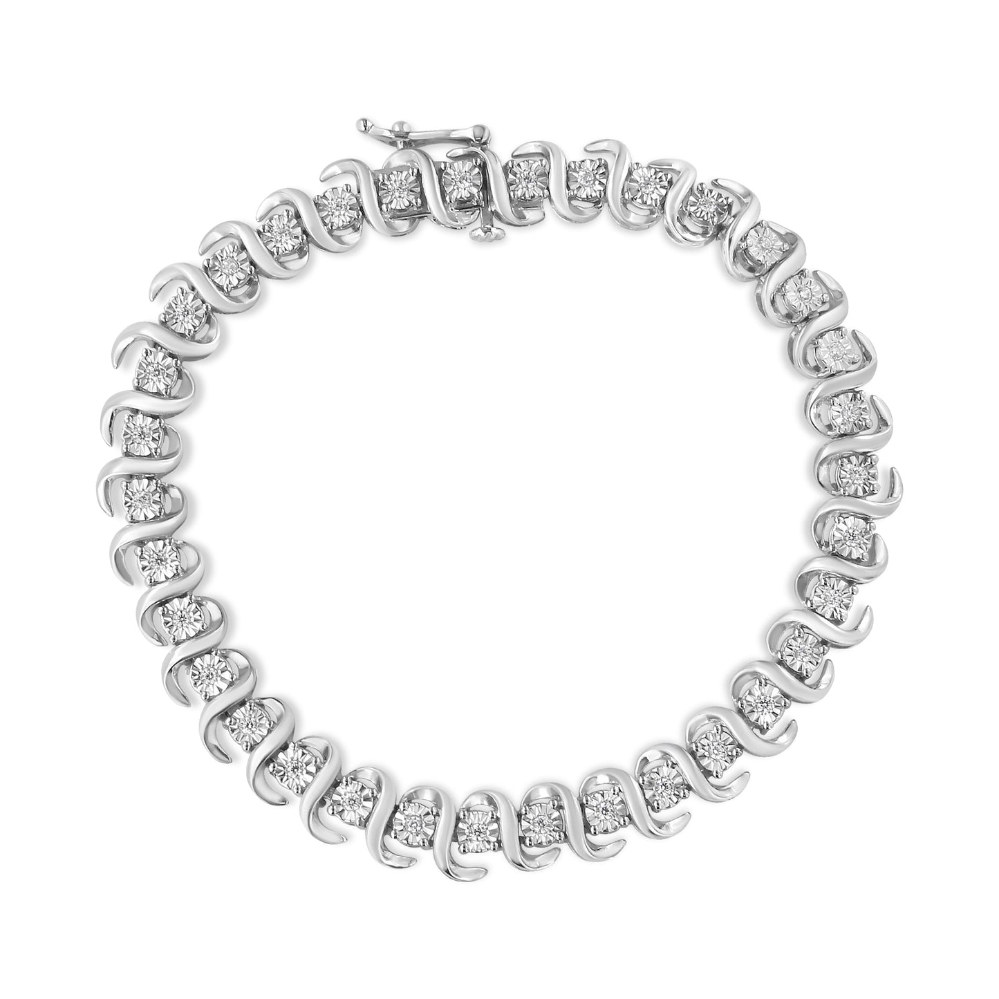 Bracelet de tennis en argent sterling .925 avec diamants en réglage miracle "S" - 7,25"