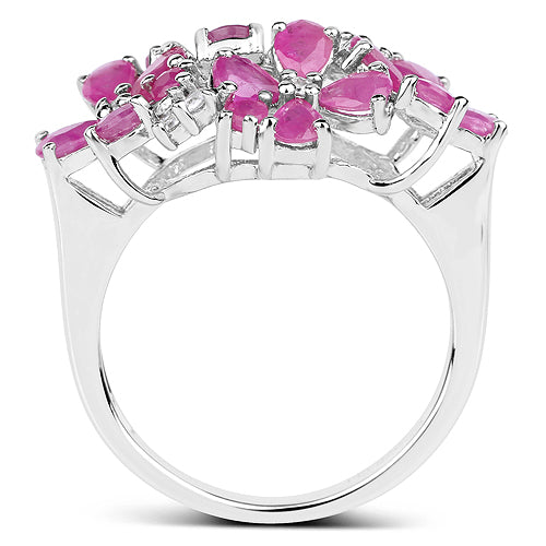 3.51 Carat Genuine Ruby and White Zircon Sterling Silver Ring