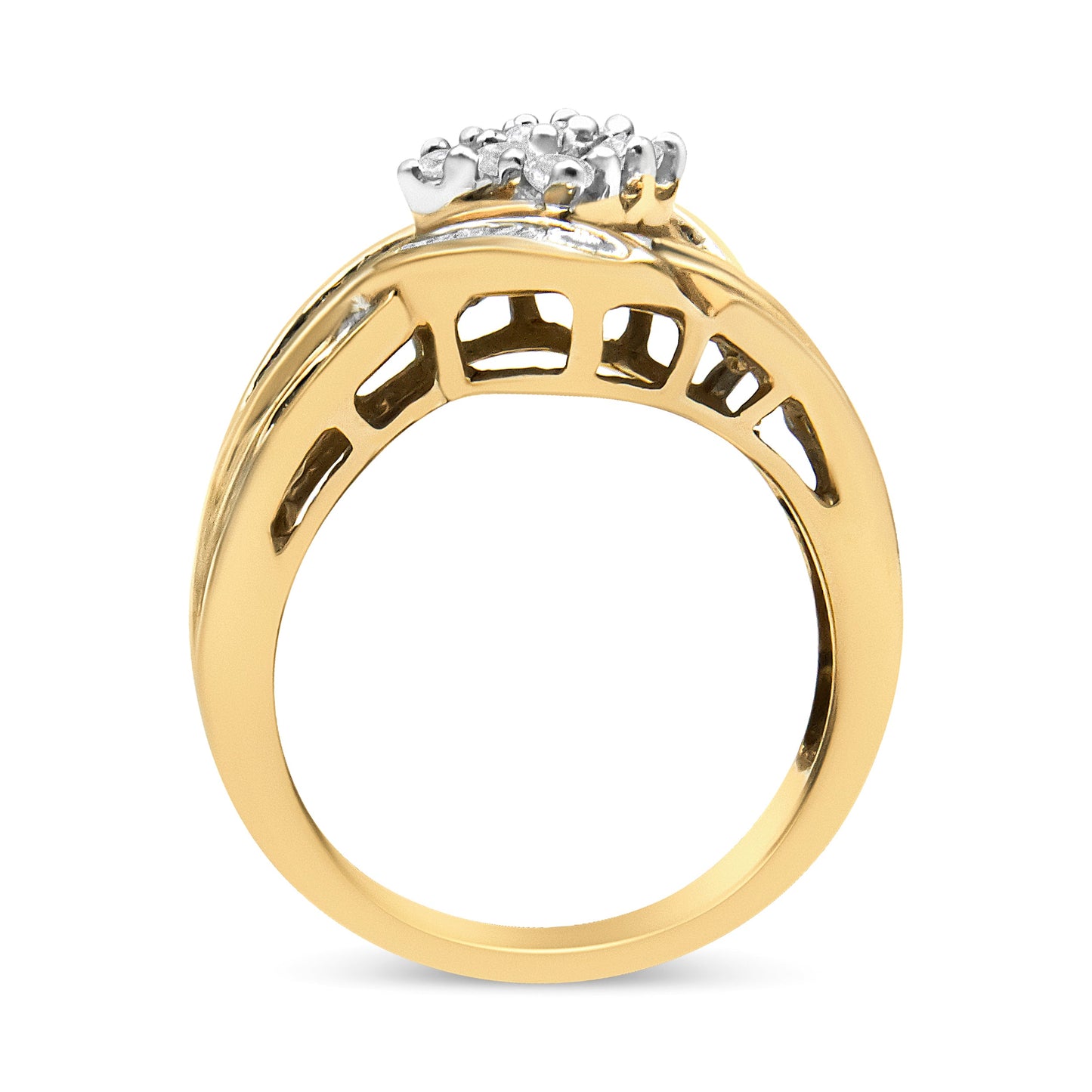 Anillo de Remolino de Diamantes en Oro Amarillo y Blanco de 10K