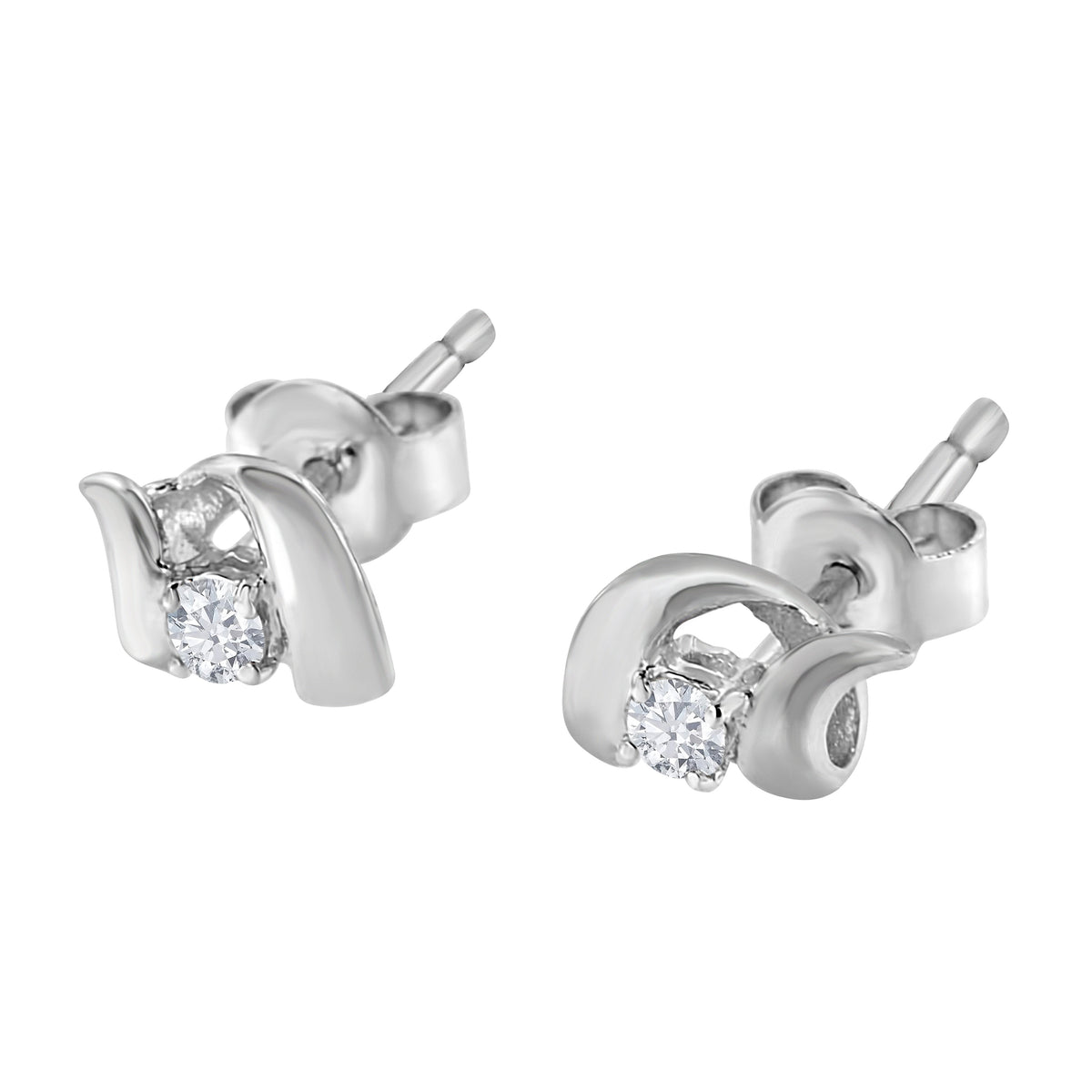 Pendientes de Stud de Diamantes en Espiral de Oro Blanco de 10K
