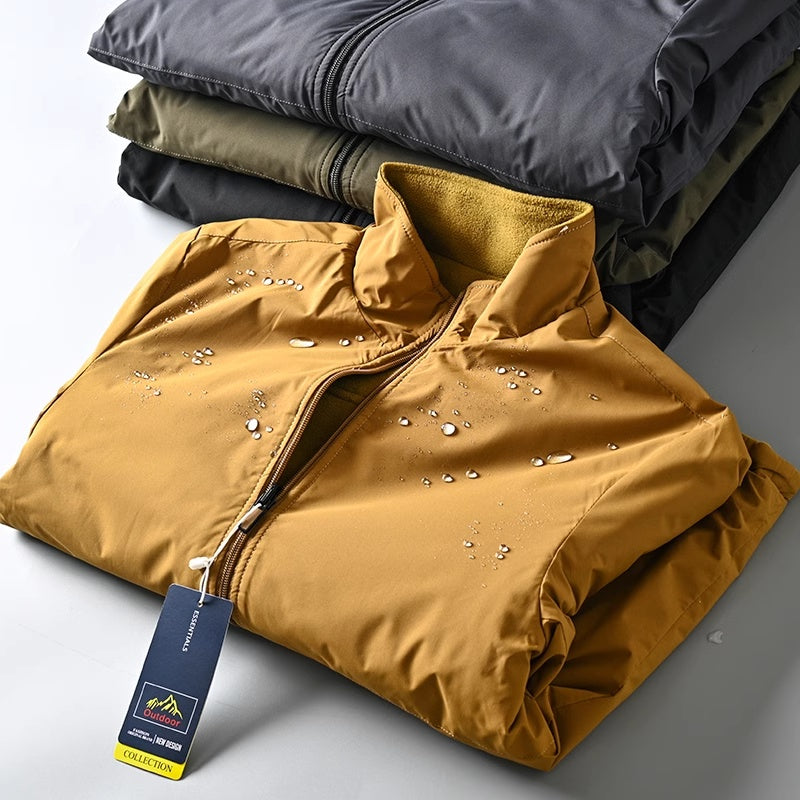 Men's Windproof Waterproof Velvet Jacket with Stand-up Collar