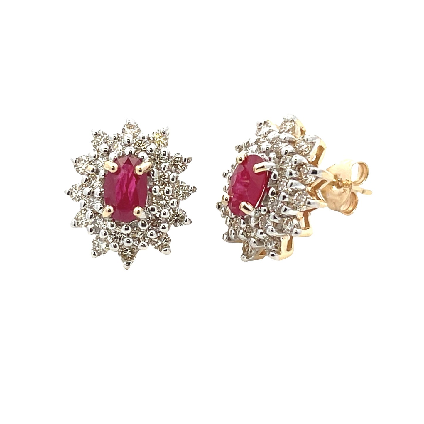 Natural Ruby and Diamond Earrings in 14KT Yellow Gold