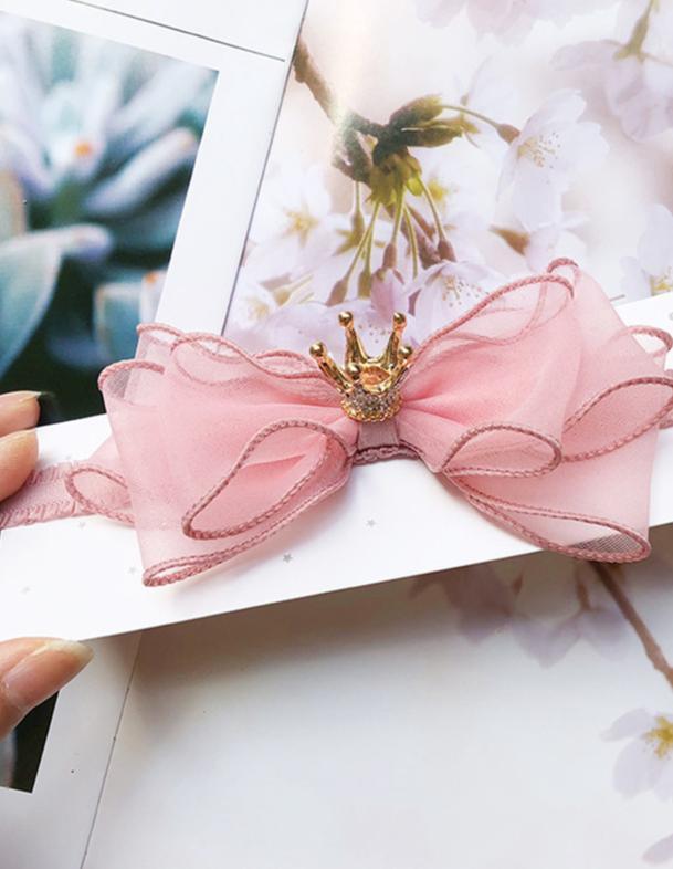 Luxury Pearl Handmade Bowknot Crown Headband for Baby Girls