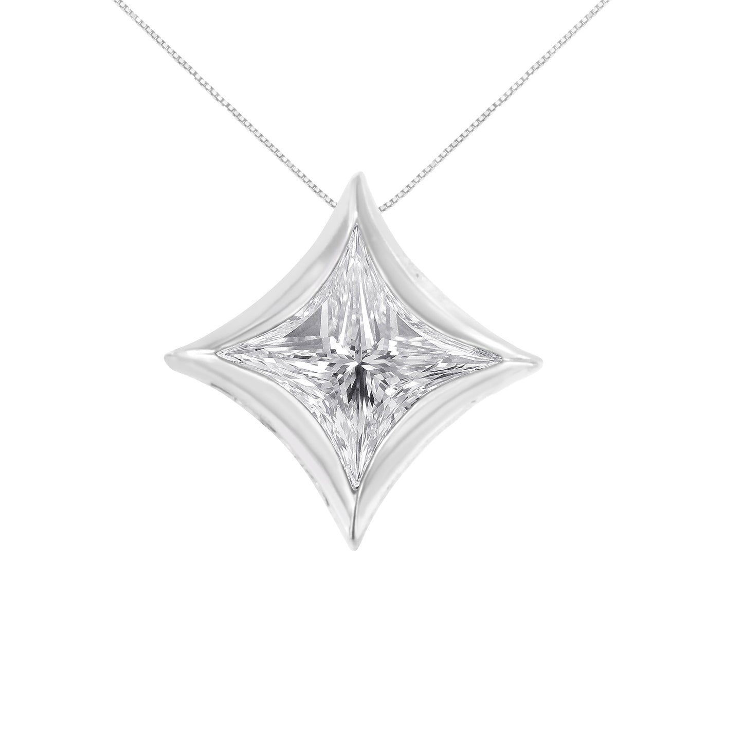 10K White Gold Bezel Set Solitaire Diamond Kite Pendant Necklace - 18"