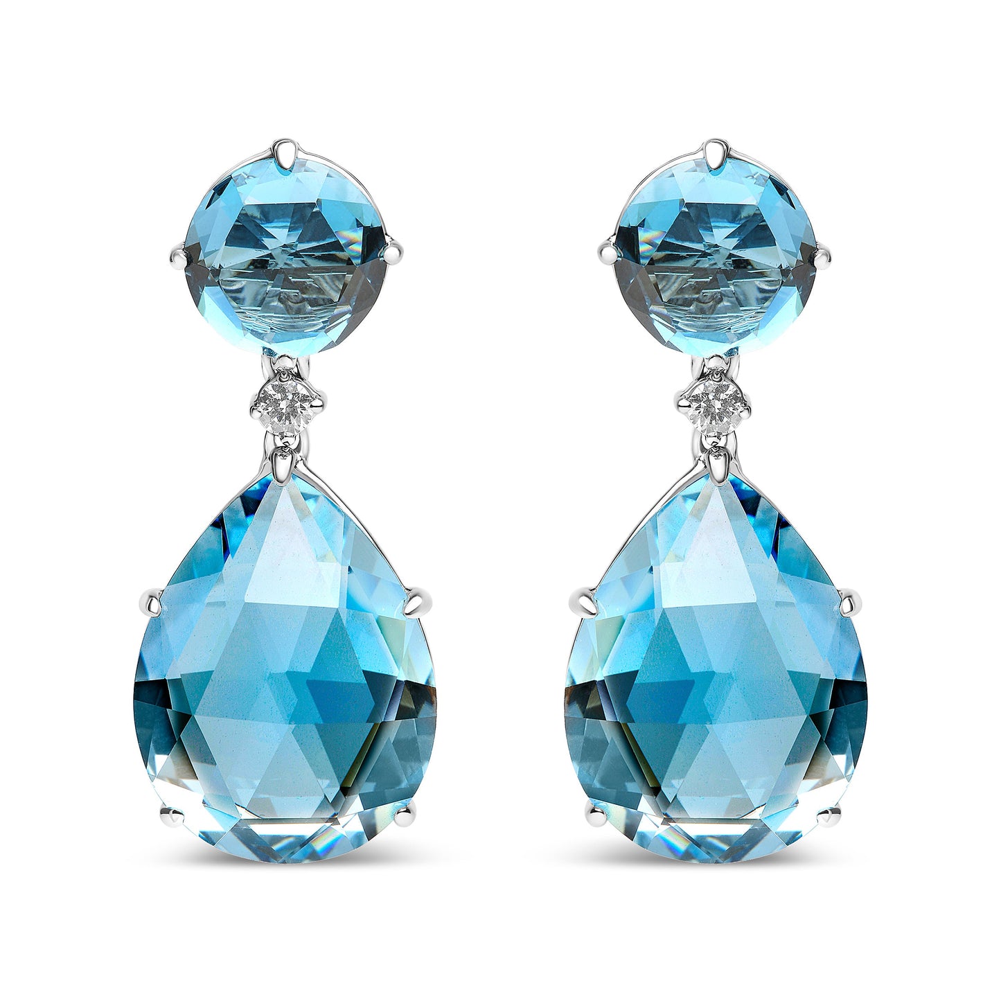 Pendientes Colgantes de Diamante y Topacio Azul en Oro Blanco de 18K