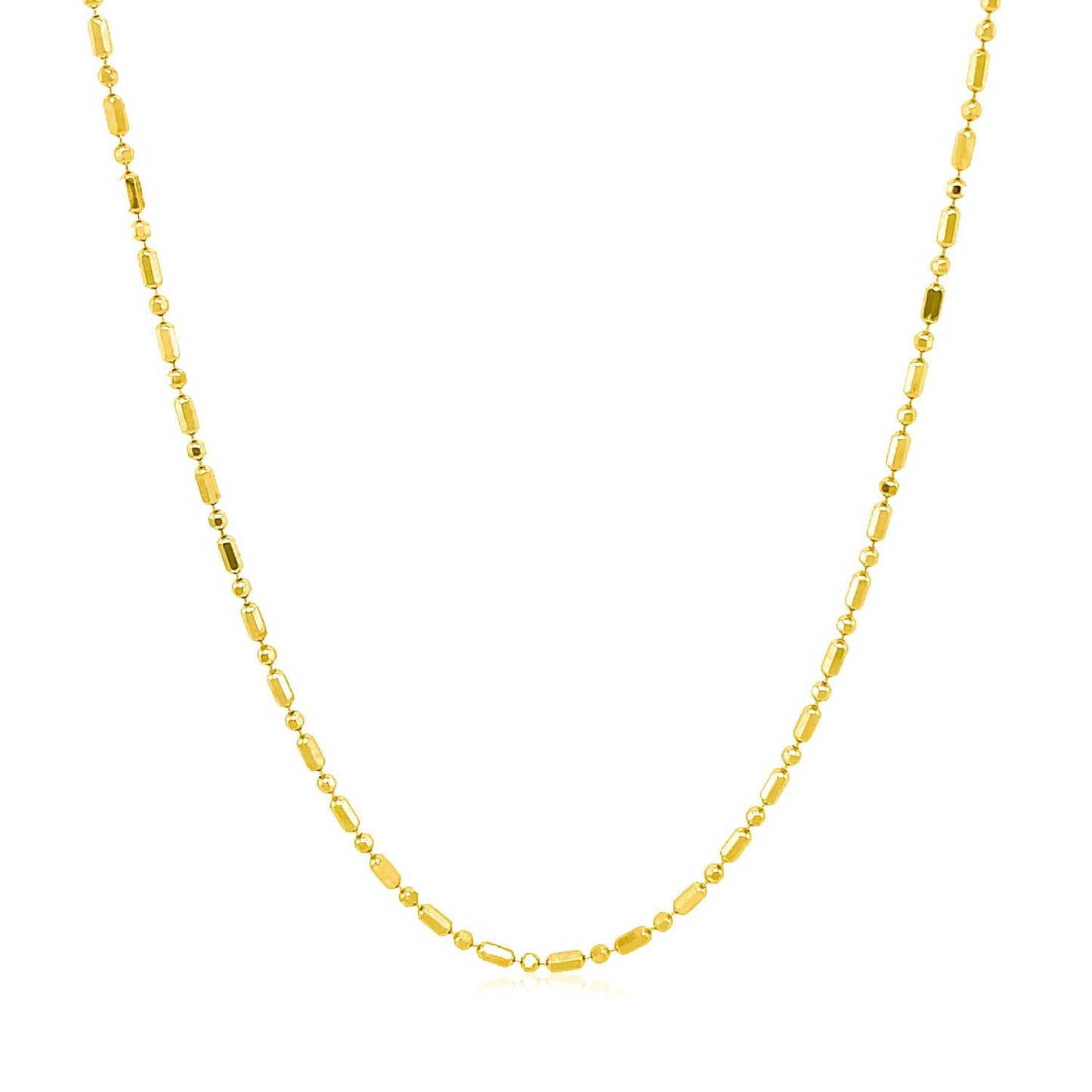 Cadena de cuentas alternas cortadas con diamante de oro amarillo de 14k - 1.2mm