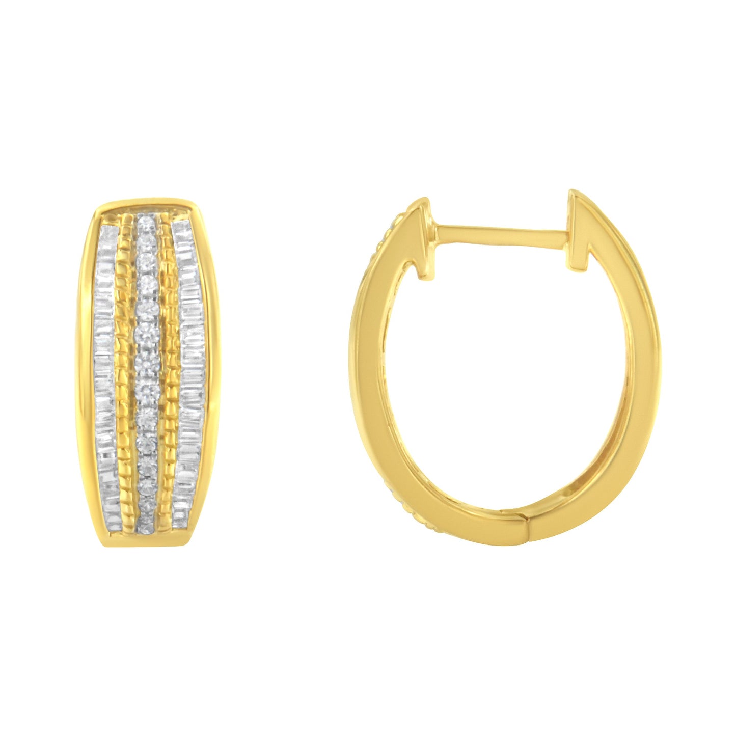Boucles d'oreilles créoles en diamant triple rang en or jaune 10K