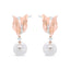 Boucles d'oreilles pendantes florales en or rose 14K avec diamants et perles