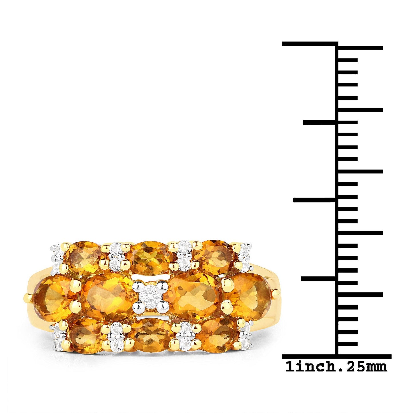 Bague en Citrine et Topaze Blanche Plaquée Or Jaune 14K