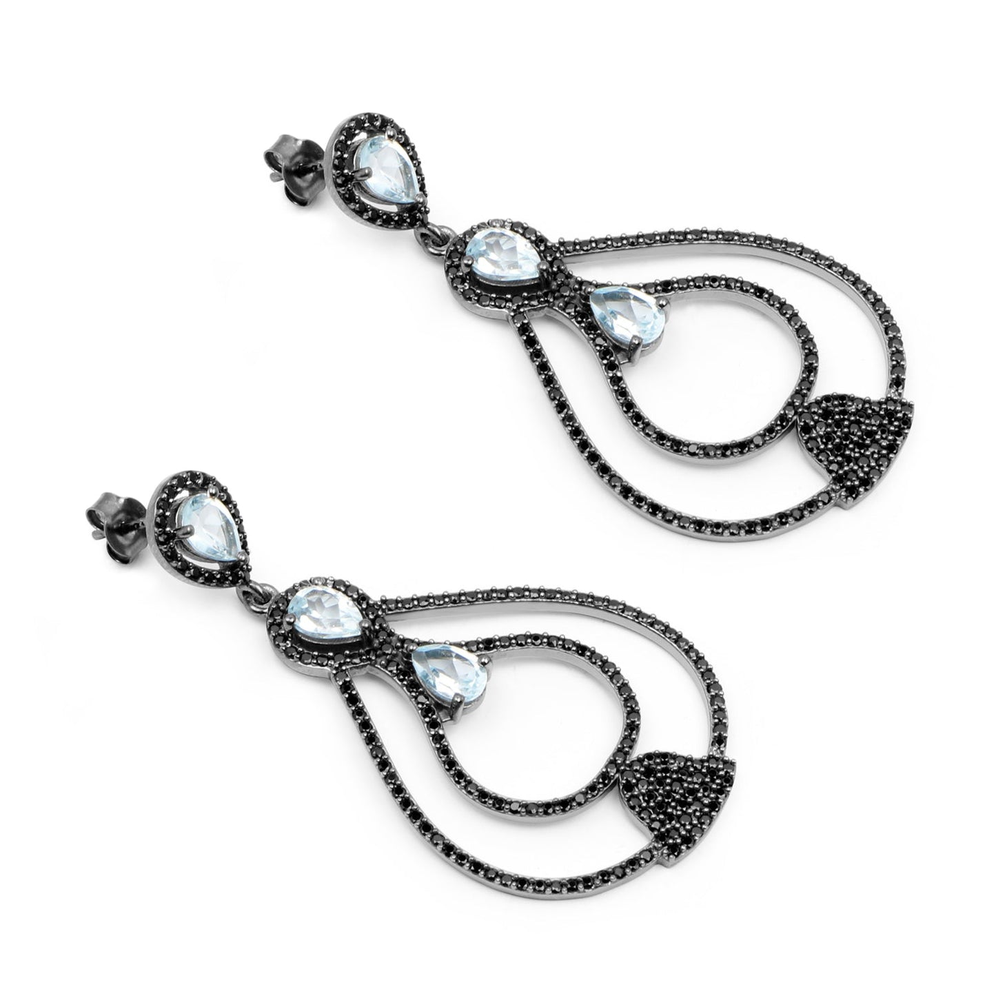 8.81 Carat Blue Topaz & Black Spinel Sterling Silver Earrings