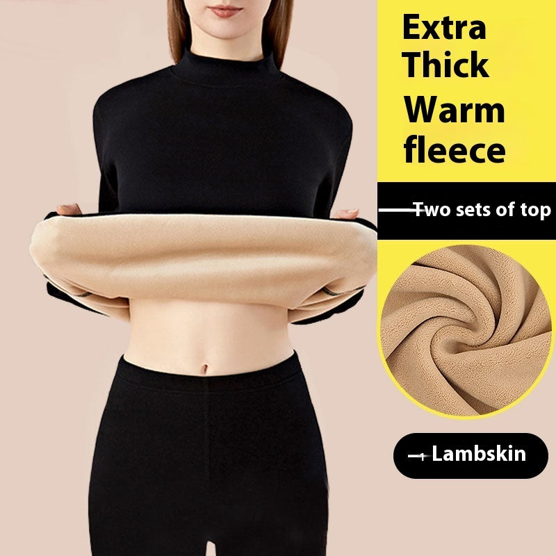 Thickened High-Necked Lambswool Dralon Thermal Underwear Set
