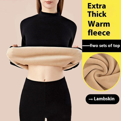 Thickened High-Necked Lambswool Dralon Thermal Underwear Set