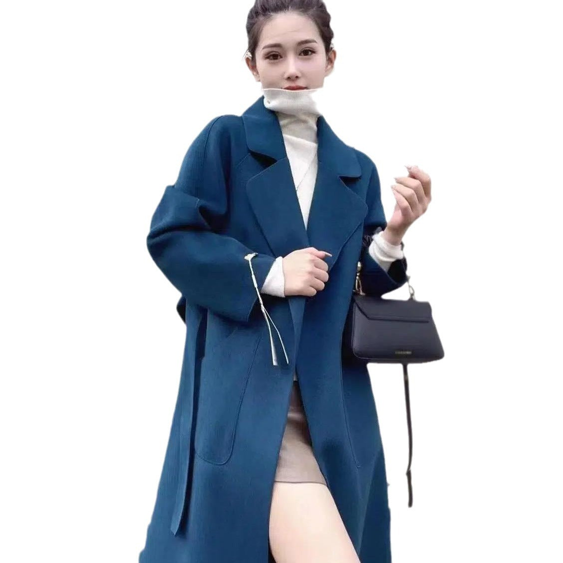 Abrigo de Cashmere Doble Cara de Longitud Media para Mujeres