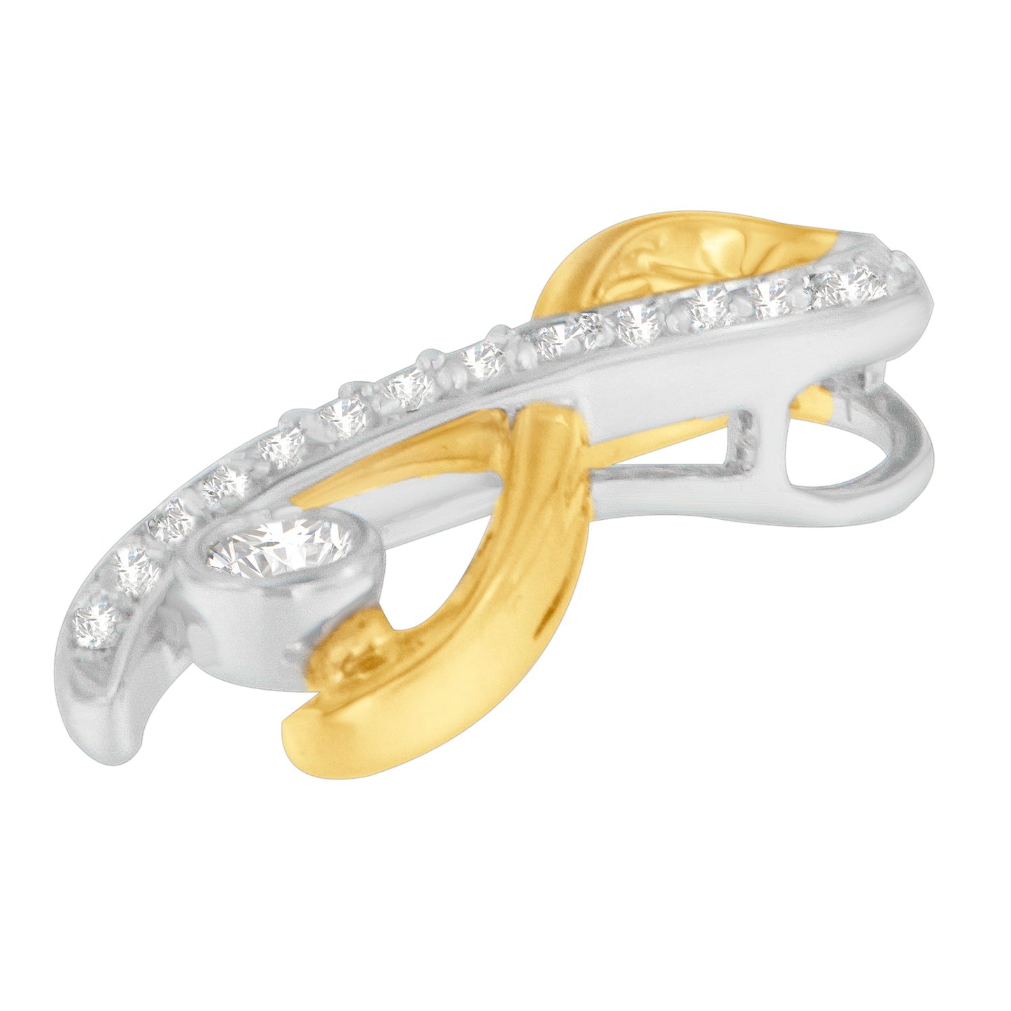 Collar de Pendiente de Ribon Radiante de Diamante de Oro de Dos Tonos de 10K