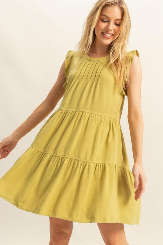 Vestido de Manga Rizada con Cuello Redondo y Capas para Mujeres