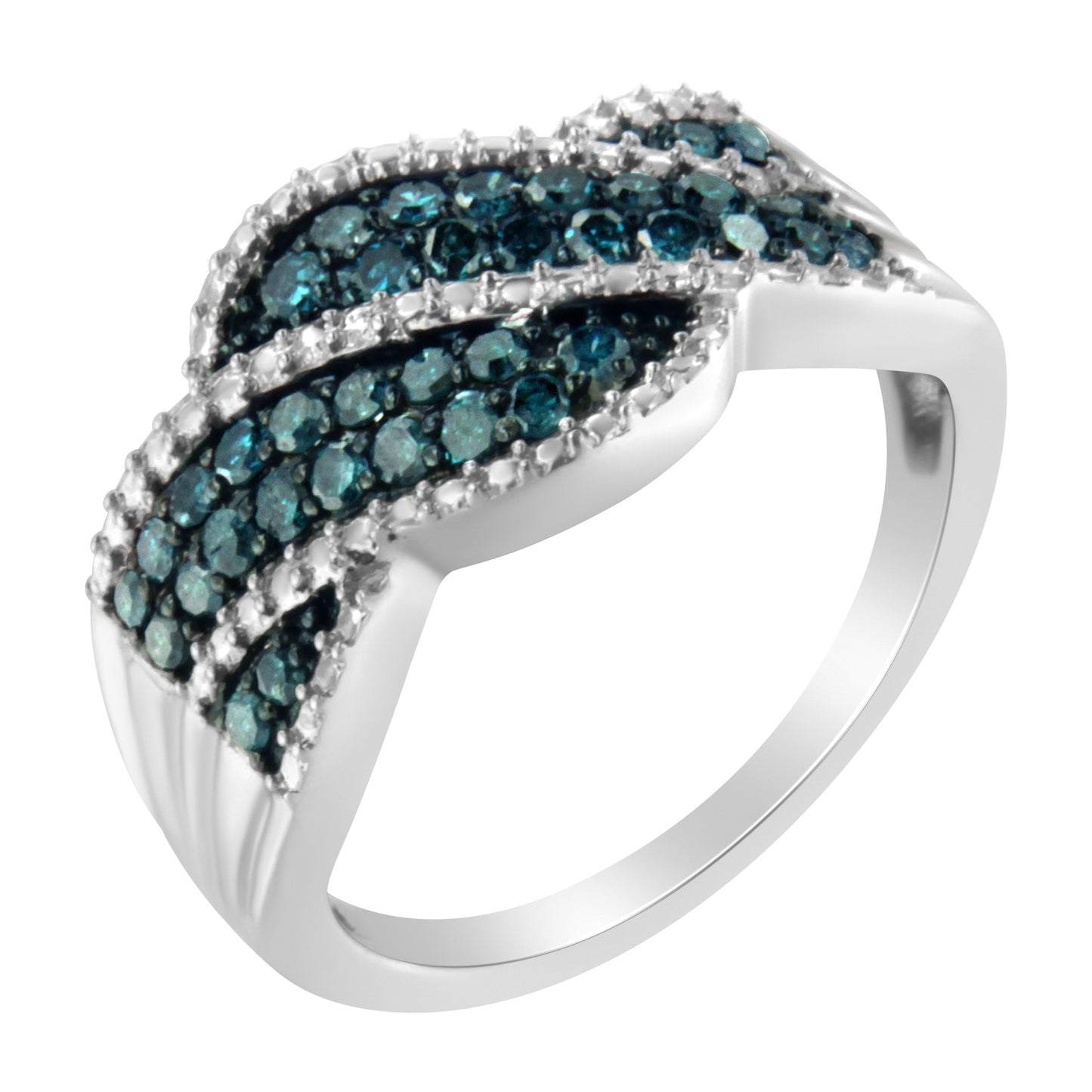 .925 Sterling Silver Treated Blue Diamond Cocktail Ring - Size 6-3/4