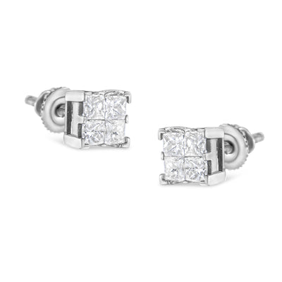Pendientes de diamante cuadrados con corte princesa en oro blanco de 10 quilates