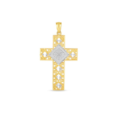 Pendentif croix en or 14 carats bicolore avec taille diamant