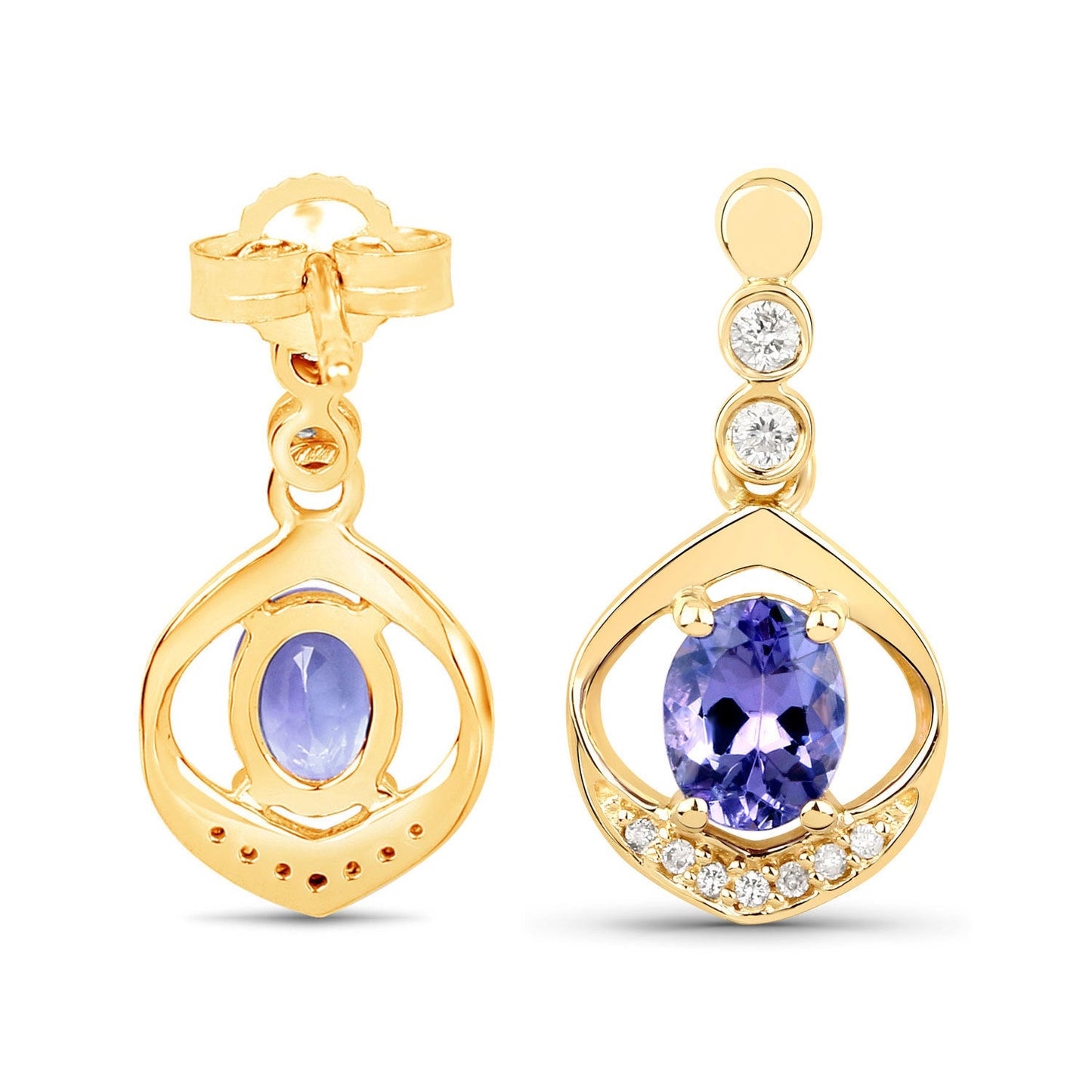 Boucles d'oreilles en or jaune 14K avec tanzanite et diamant de 0,76 carat