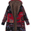 Retro Warm Printed Pocket Thick Zippered Hooded Coat