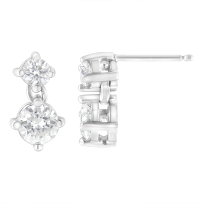 Pendientes de diamante doble en oro blanco de 14 quilates