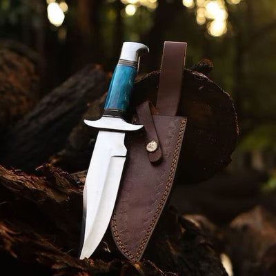 Premium Hunting Knife – 12" D2 Steel Blade with Unique Turquoise Bone Handle & Handcrafted Western Sheath - Korvel