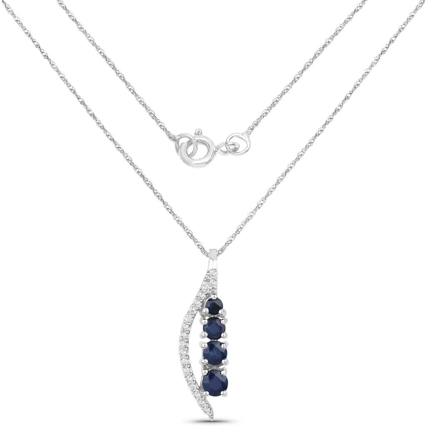 Pendentif en or blanc 14K avec saphir bleu et diamant de 0,40 carat