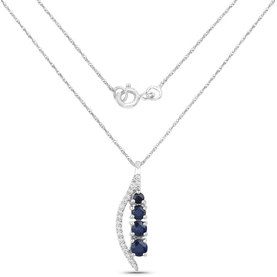 0.40 Carat Blue Sapphire & Diamond 14K White Gold Pendant
