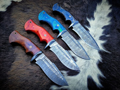 Premium Damascus Hunter Knife – 10" Custom Blade with Exotic Wood Grip - Korvel