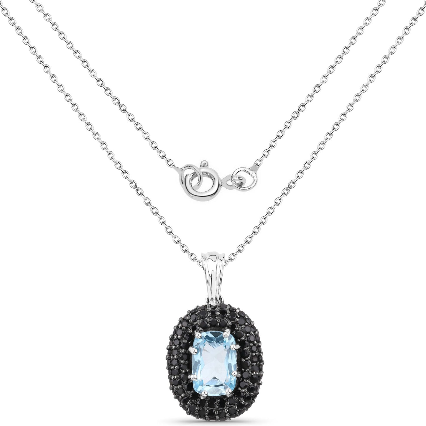 Elegant 6.70 Carat Blue Topaz & Black Spinel Pendant in Sterling Silver