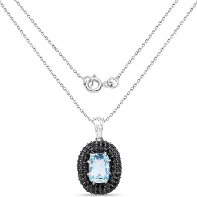 Elegant 6.70 Carat Blue Topaz & Black Spinel Pendant in Sterling Silver