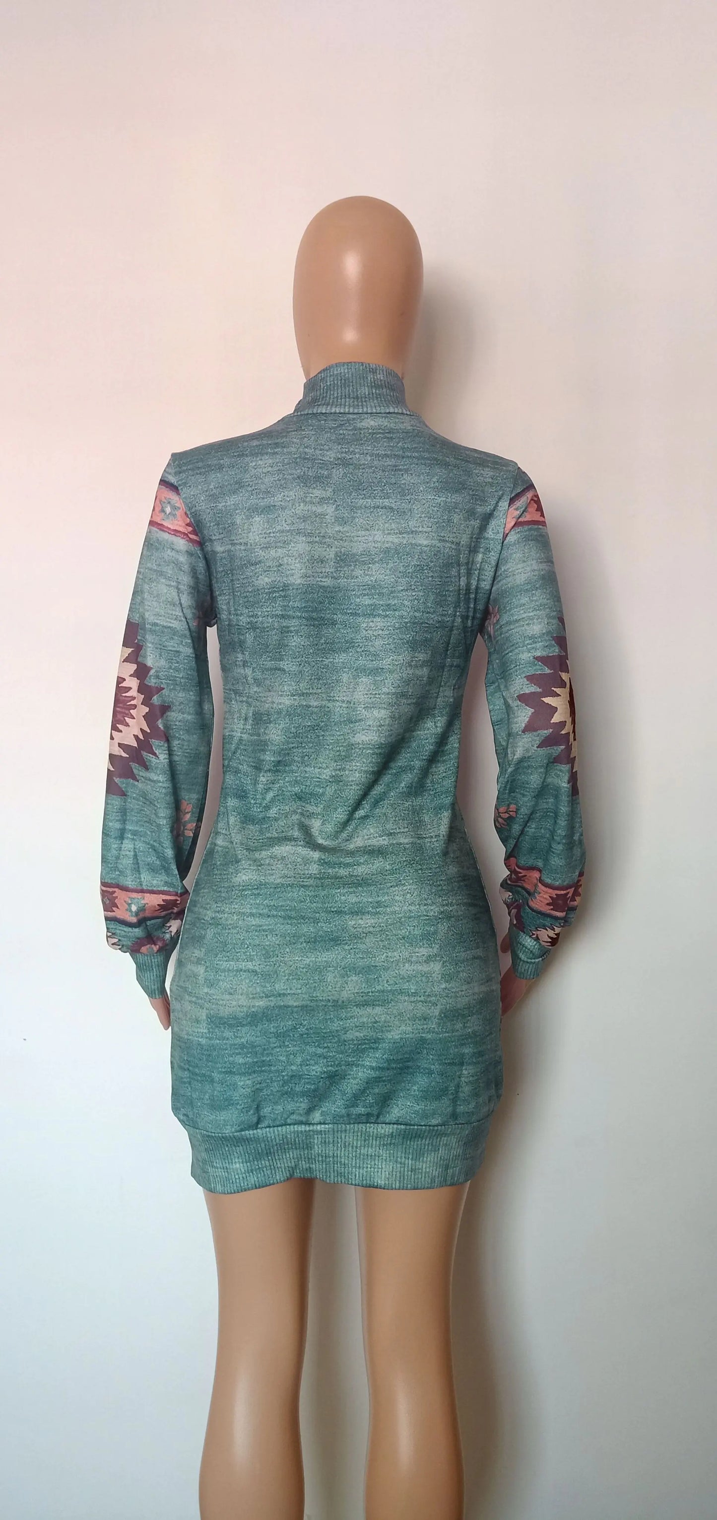 Vestido Mini de Estampado Bohemio - Manga Larga, Ajuste Casual para Otoño e Invierno