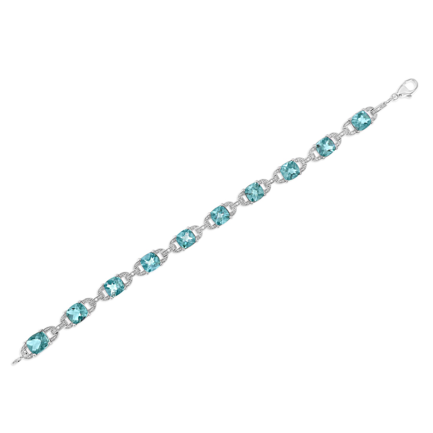 Bracelet de tennis en argent sterling .925 avec topaze bleue et diamants - 7"