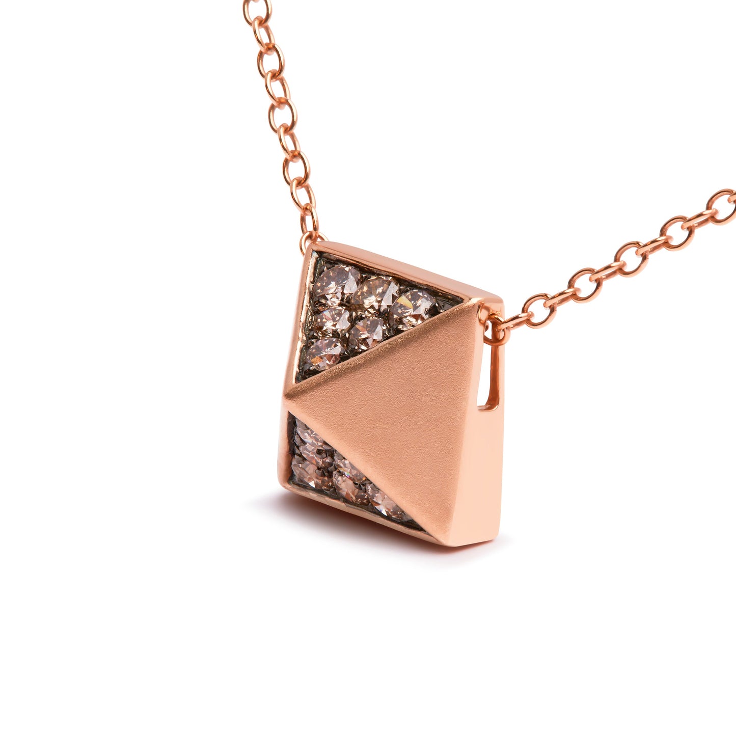 Collier Pendentif en Diamant Marron en Or Rose 14K - 18"