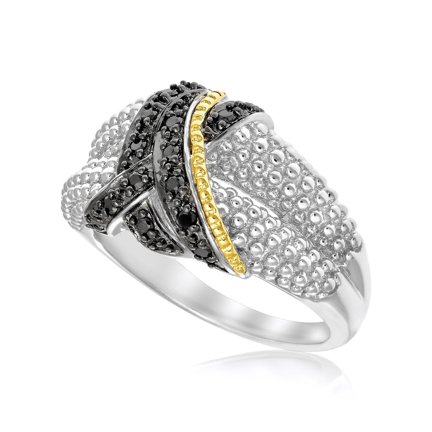 Anillo de Palomitas entrelazado de Oro Amarillo de 18k y Plata Esterlina con Diamantes Negros