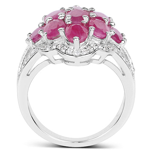 4.72 Carat Genuine Ruby and White Zircon Sterling Silver Ring