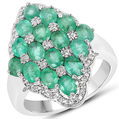 Anillo de plata esterlina con esmeralda de Zambia de 2.68 quilates y zirconia blanca