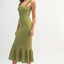 Elegant Ruffled Hem Sleeveless Crochet Knit Midi Dress