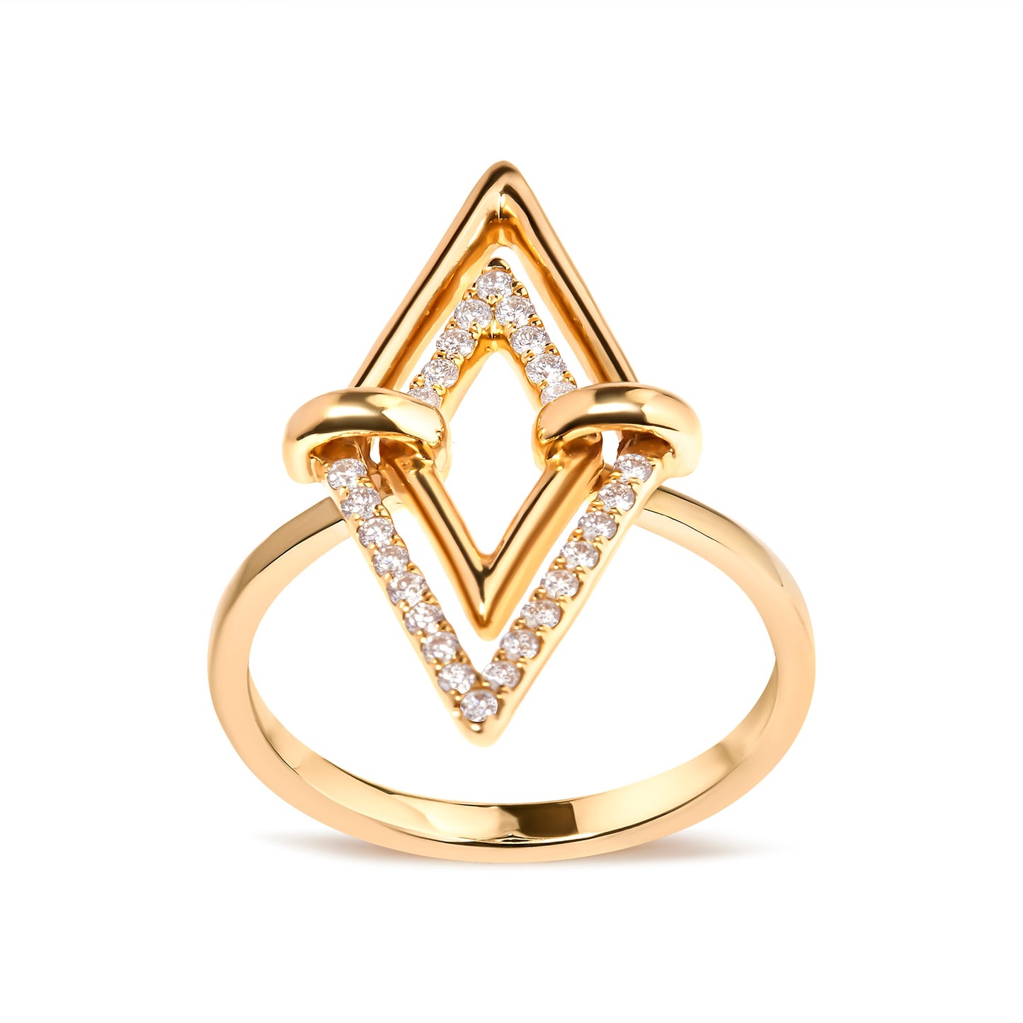 Bague de fiançailles en or jaune 14K avec diamants en double triangle - Taille 7