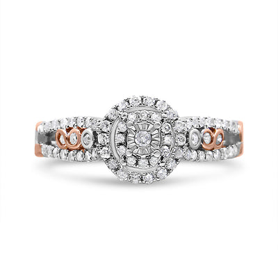 14K Rose Gold Plated Sterling Silver Diamond Engagement Ring - Size 7