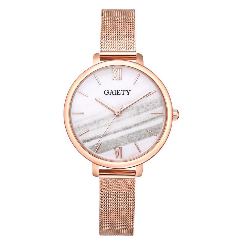 Montre Quartz Casual Femme en Or Rose avec Bracelet en Maille