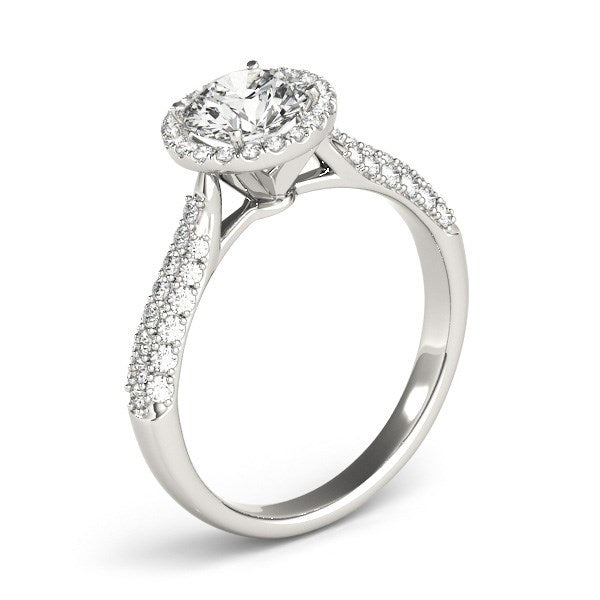 Bague de fiançailles en diamant halo en or blanc 14k avec bande pavée