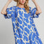 Blue Two Tone Abstract Print Puff Sleeve Dress