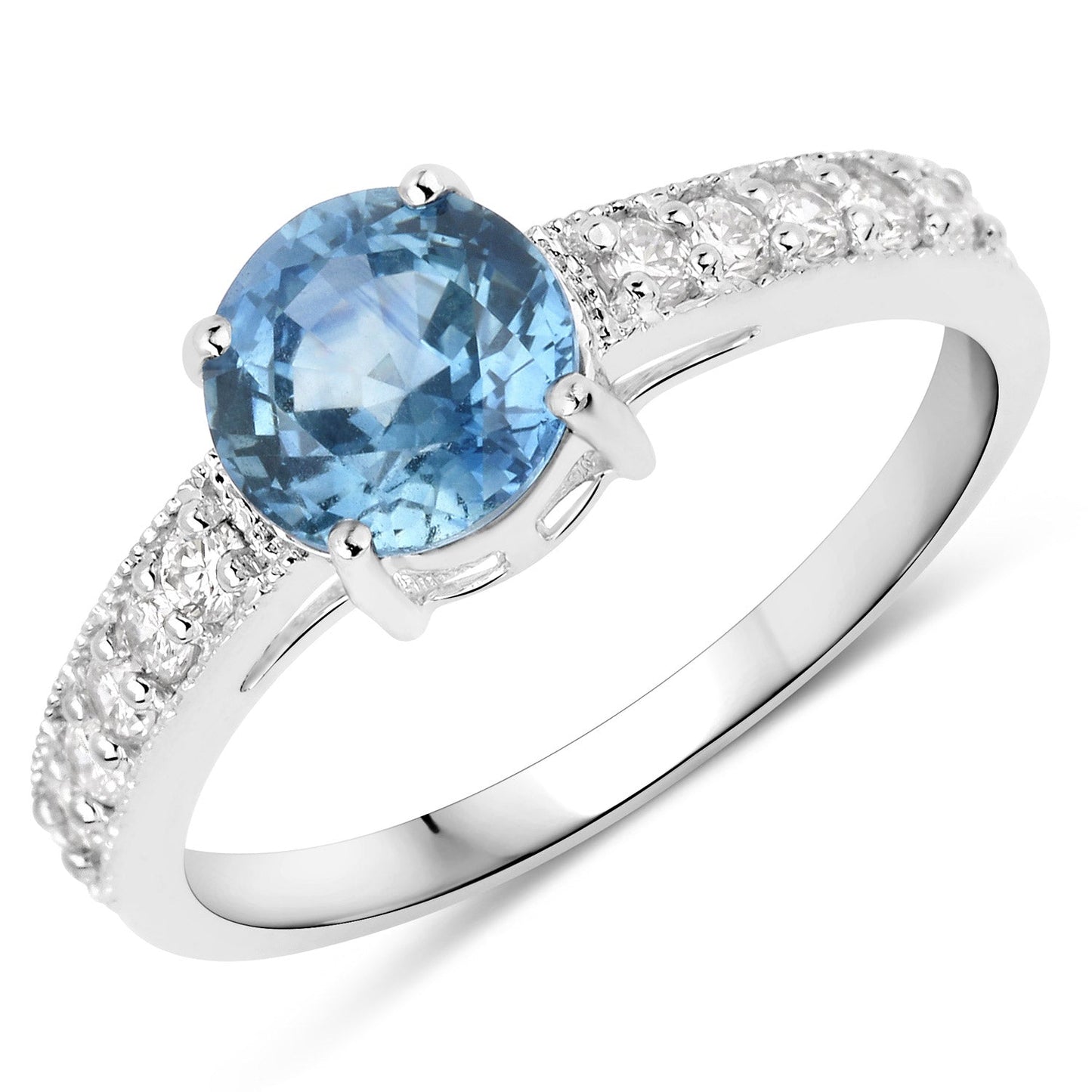 Bague de fiançailles en or blanc 14K avec saphir bleu et diamants de 1,90 carat