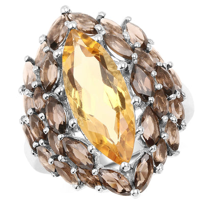 Bague en argent sterling de 6,20 carats en citrine et quartz fumé